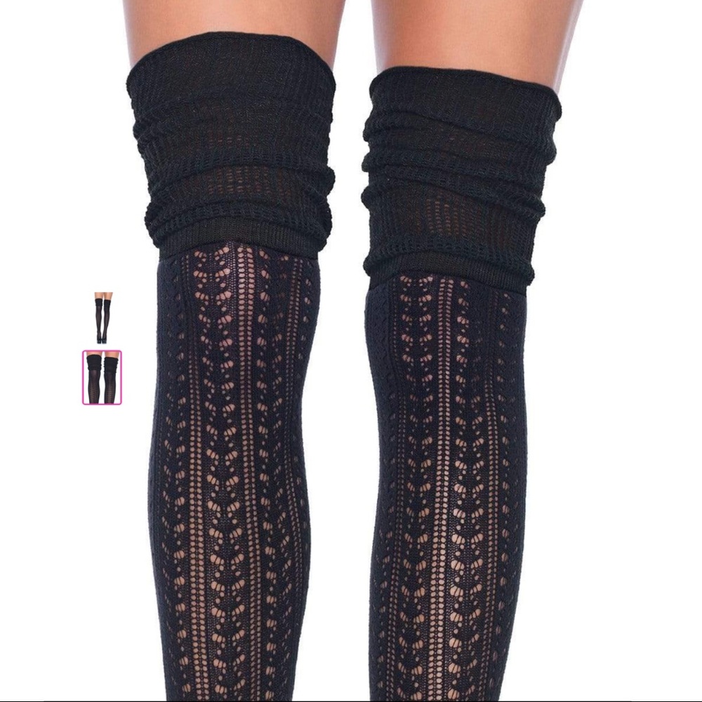 Acrylic pointelle over the knee scrunch sock